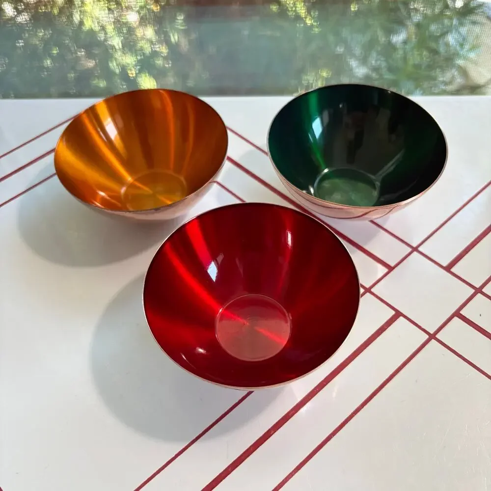 Vintage Enamel on Copper Bowls Set of 3 Scandinavian Modern